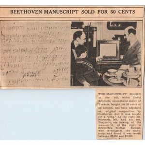 Beethoven Manuscript Sold for 50 Cents 1935 Minneapolis Journal Article AE7-N3
